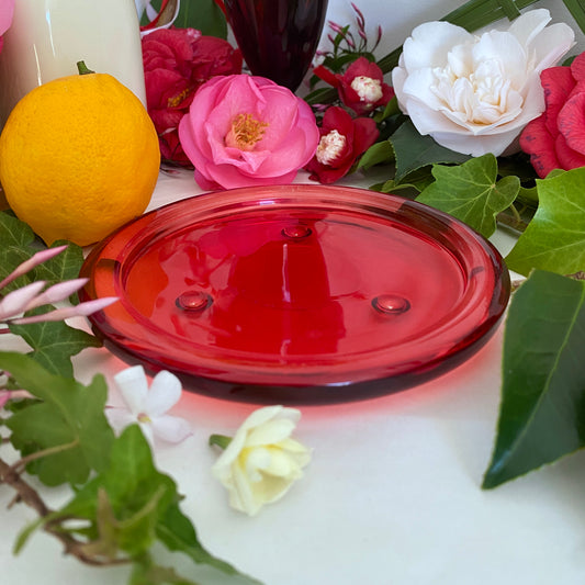 Round Red Glass Plate Candle Holder