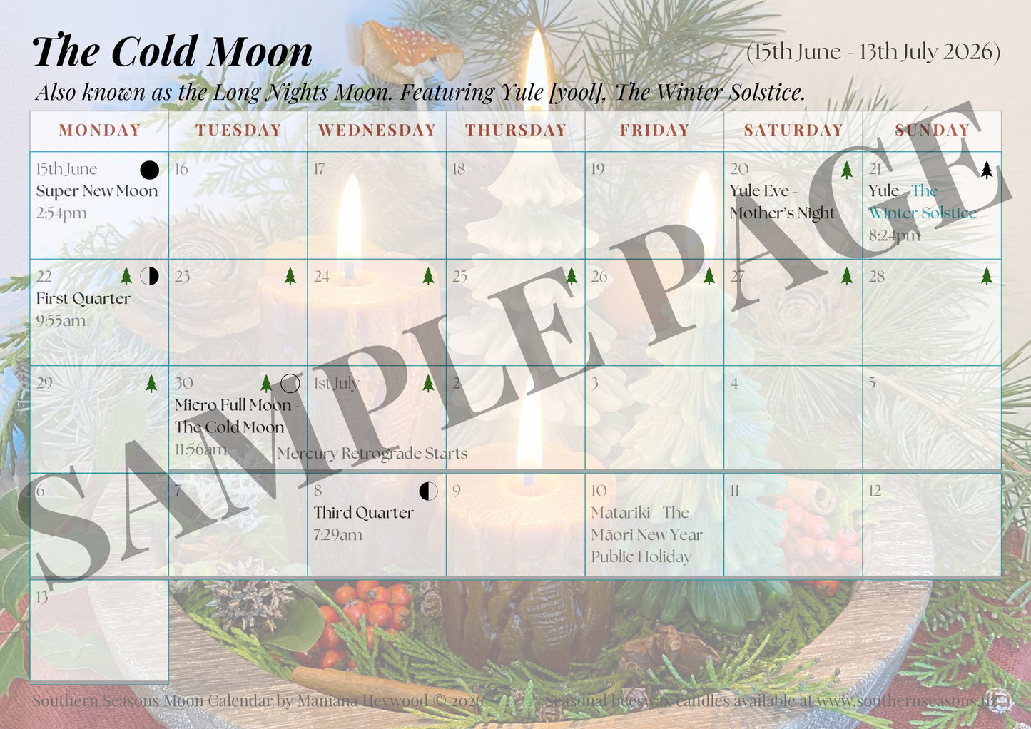 Southern Seasons Moon Calendar - Winter Solstice Edition (June 2026 - July 2027) PRE-ORDER a Physical Copy
